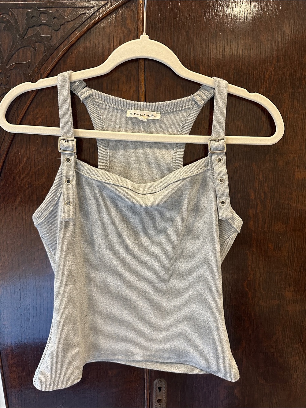 Light Gray Ribbed Tank with Adjustable Buckle Straps